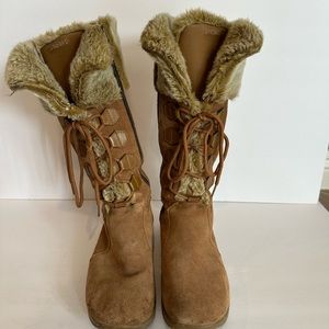 Sketcher lace-up suede boots.  Very comfortable. Adjustable calf sizes.